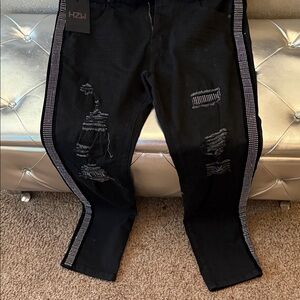 Men's Black Bootcut Jeans with Rhinestone Detailing